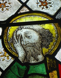 St Paul in stained glass at Doddiscombsleigh church